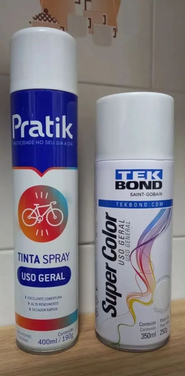02 Spray branco brilhante multiuso de 400ml e 350ml Tekbond e Pratik