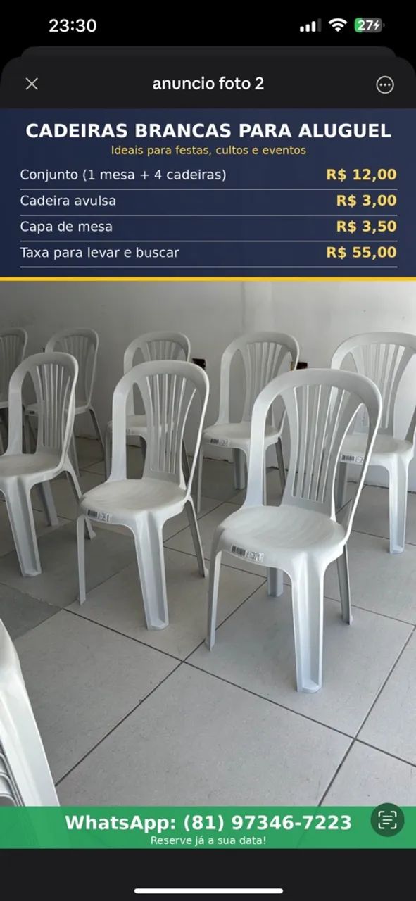 Aluguel de mesas e cadeiras