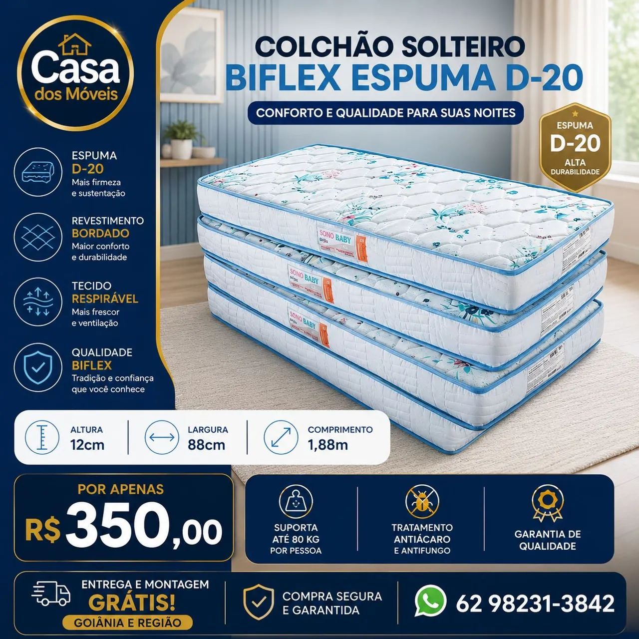 Colchão Solteiro Biflex D20 