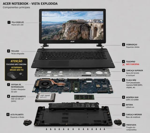 Notebook Acer Aspire E15 | 8GB RAM | SSD 120GB | Bateria Nova | Mouse Incluso - Foto 2