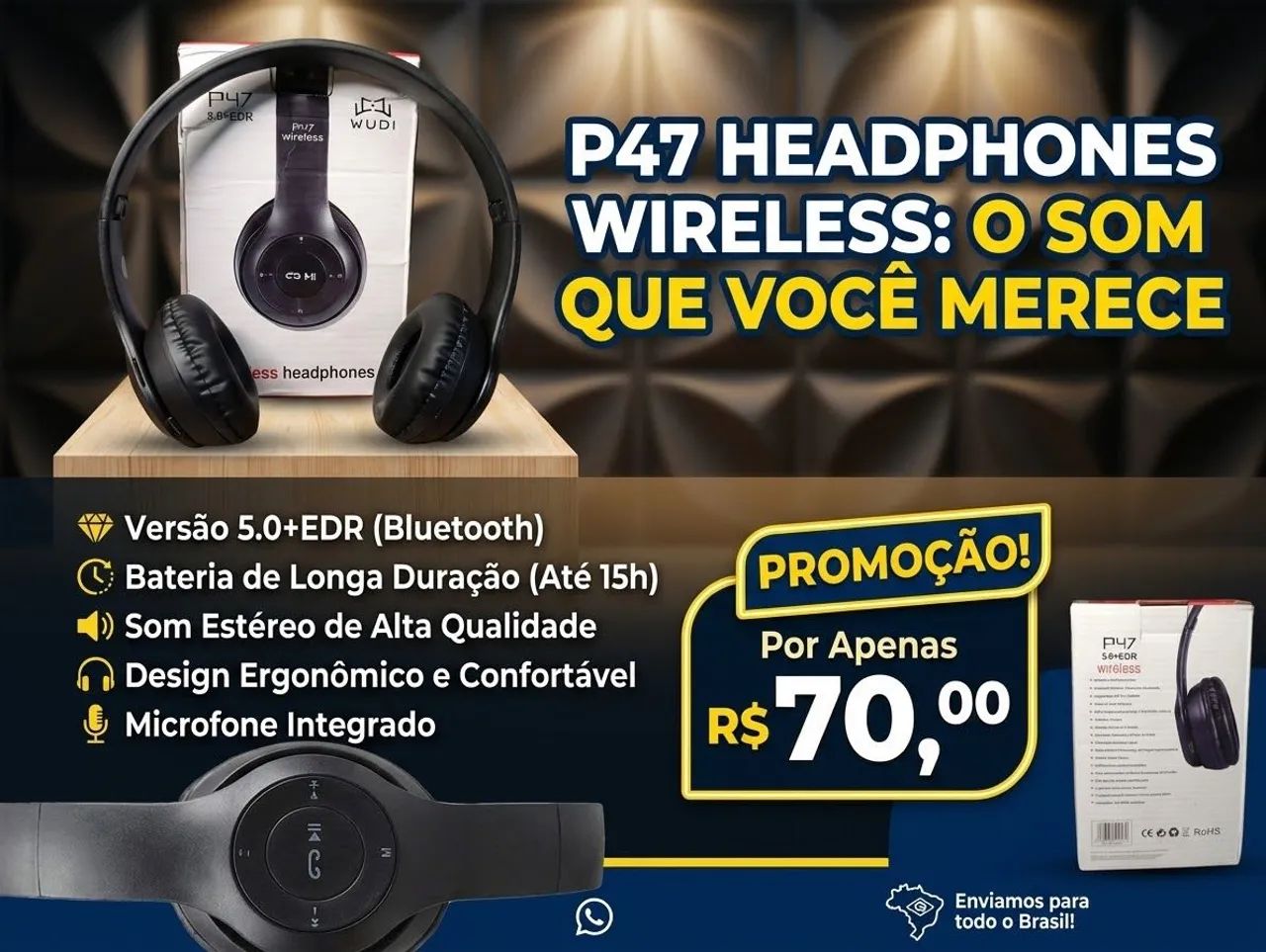 Fone de ouvido via bluetooth 