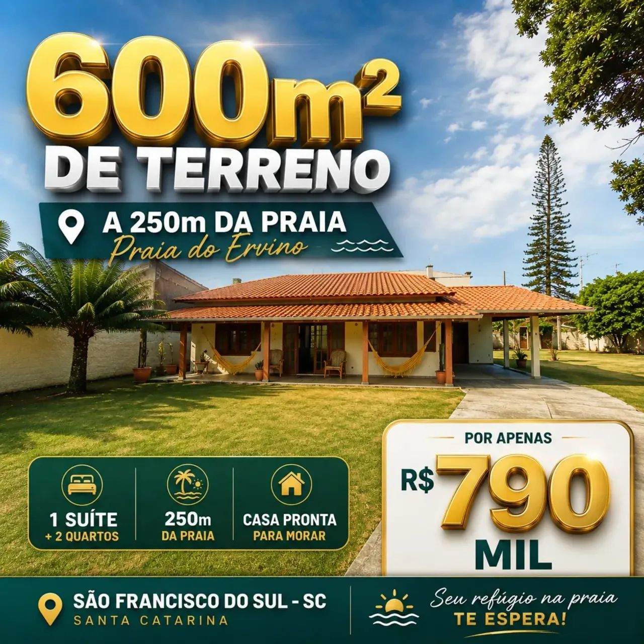 Terreno com  600m² com casa 120m²  sendo 1 suite + 2