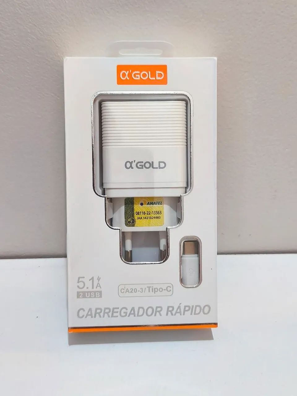 Kit carregador tipo C rápido A'gold 2 entradas usb - Foto 3