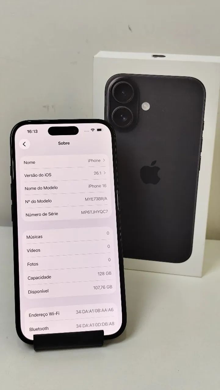 iPhone 16 preto - 128GB - garantia Apple - bateria 100