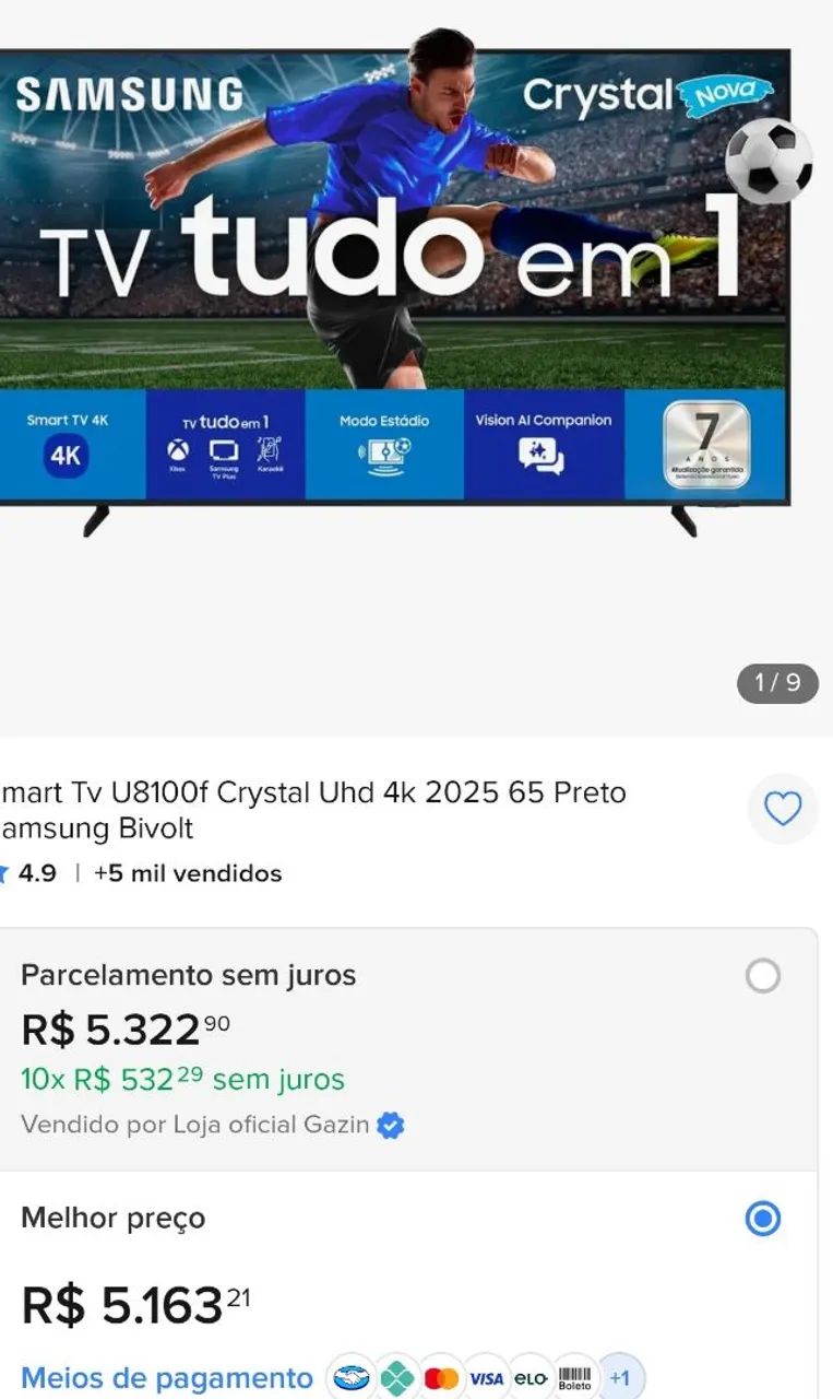 Tv Samsung crystal 55"65" 70 e 75 polegadas novas  - Foto 5
