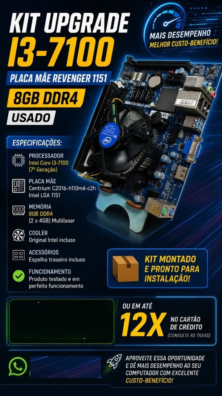 Kit  I3-7100 placa  1151 8gb ddr4