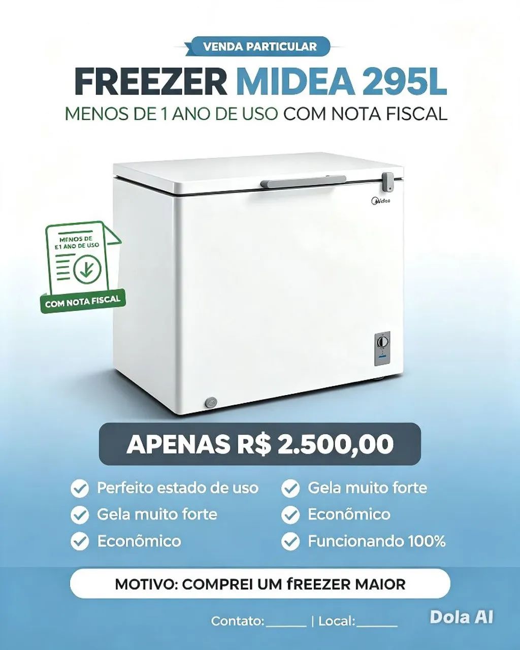 Freezer Midea 295litros grande