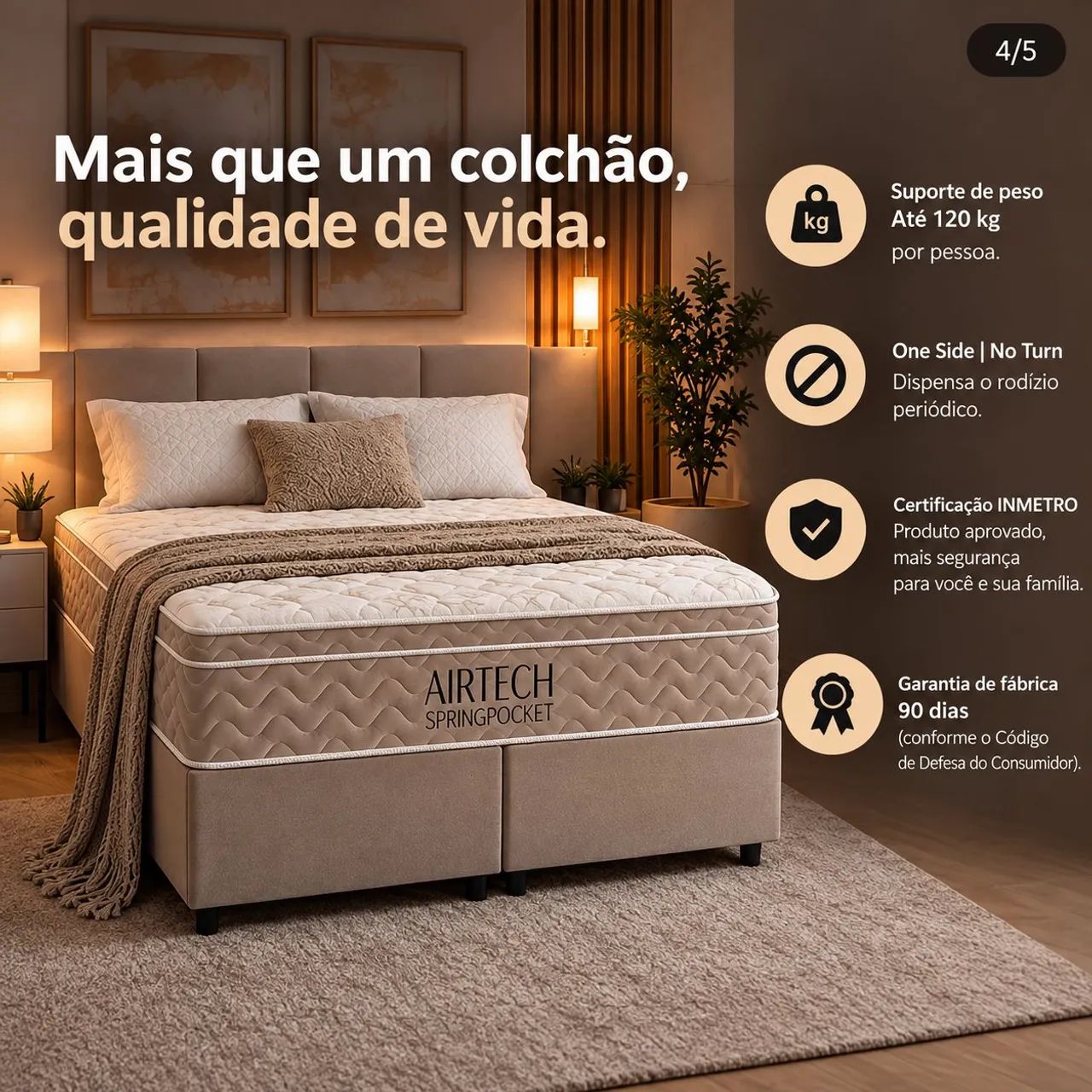 Cama Box Queen + Colchão Molas Ensacadas Airtech | 1,58x1,98 - Foto 4