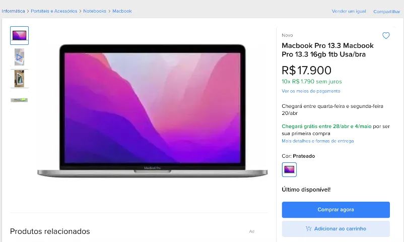 MacBookPro(13インチ) 2020年/16GB / SSD 1TB MacBook Pro (13 polegadas, 2020, duas portas Thunderbolt 3