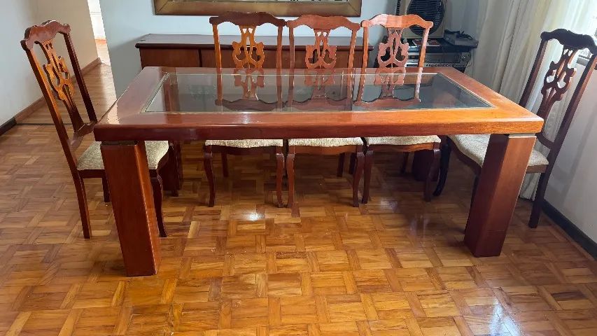 Conjunto Sala de Jantar Mogno Mesa 8 Cadeiras Clássico - Foto 2