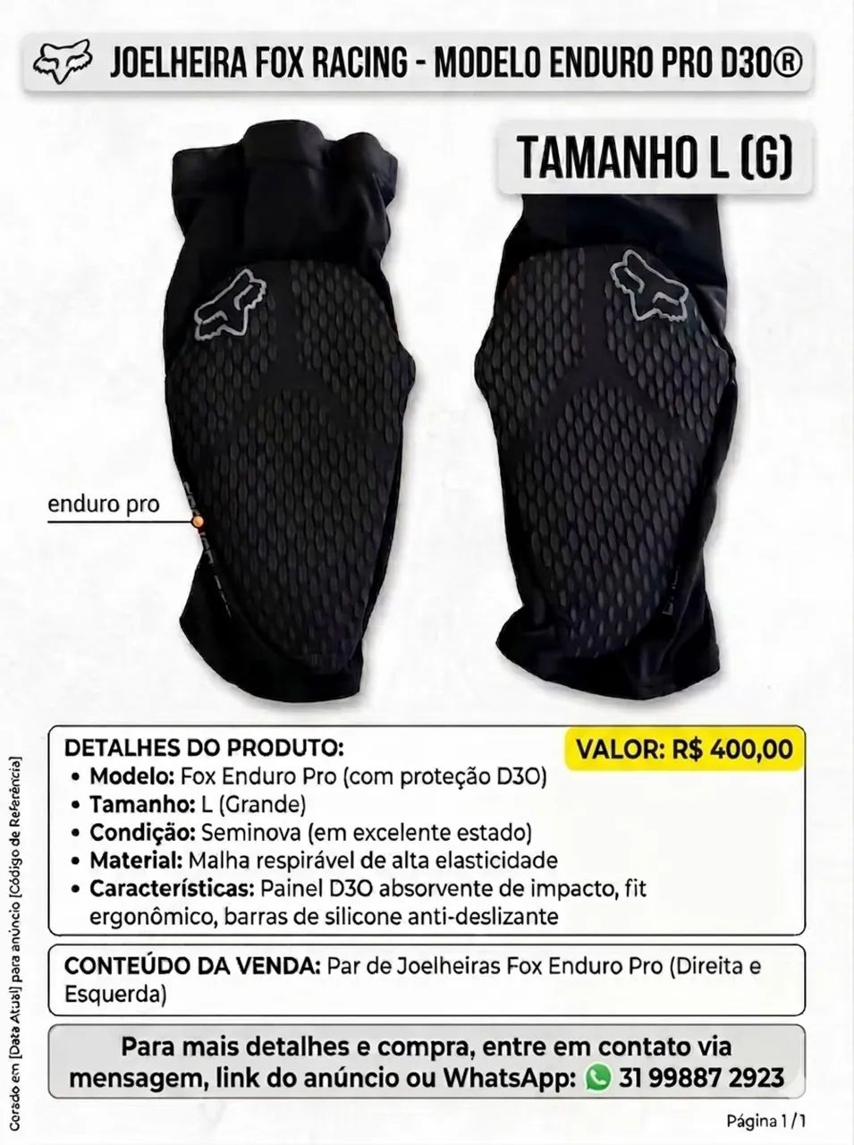 Joelheira MTB FOX Pro 