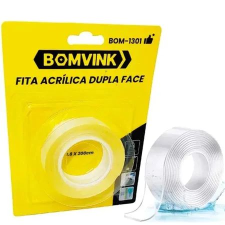 fita adesiva dupla face transparente acrilica extra forte 1,8cm x 2m bom1301