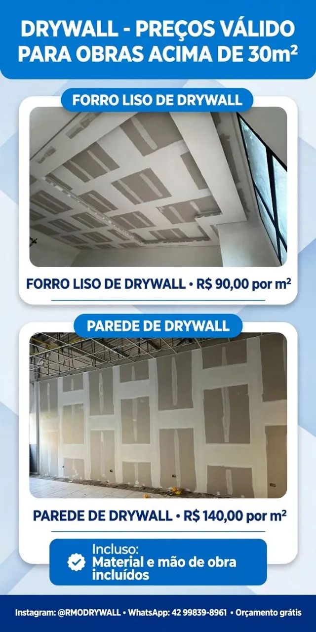 Forros e Parede de Drywall (Gesso acartonado)