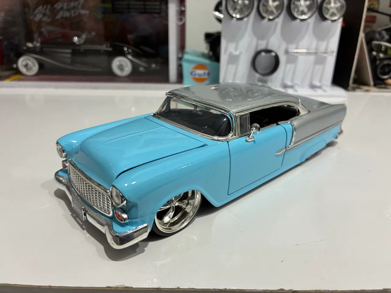 Miniatura chevy bellair 55 azul / branco  - Foto 2