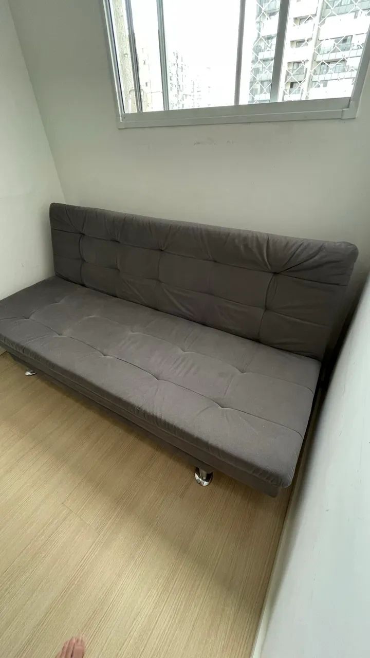 Sofá-Cama 3 Lugares Casal Premium - Suede Cinza - Foto 3