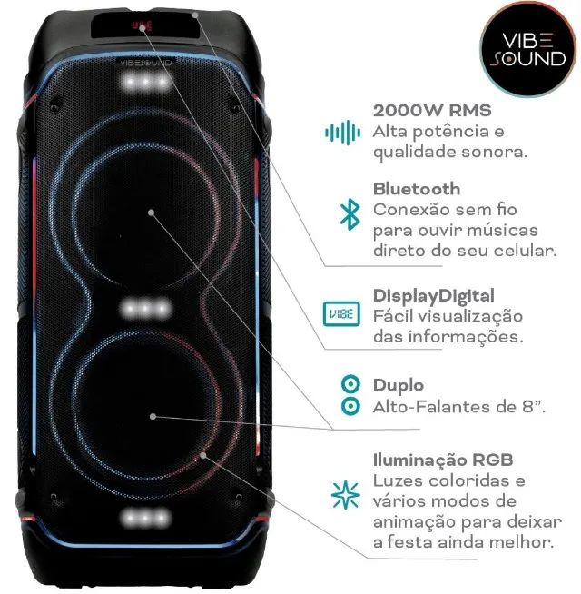 Caixa Bluetooth Vibesound V8 2000w Rms  - Foto 3