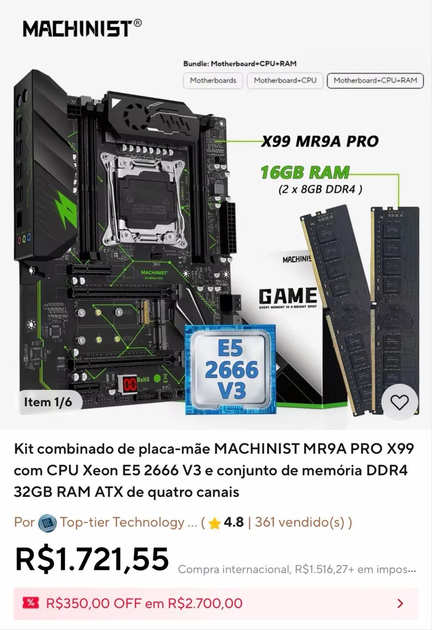 Kit Placa-mãe Machinist X99 + Intel Xeon E5-2666 v3 - Peças de