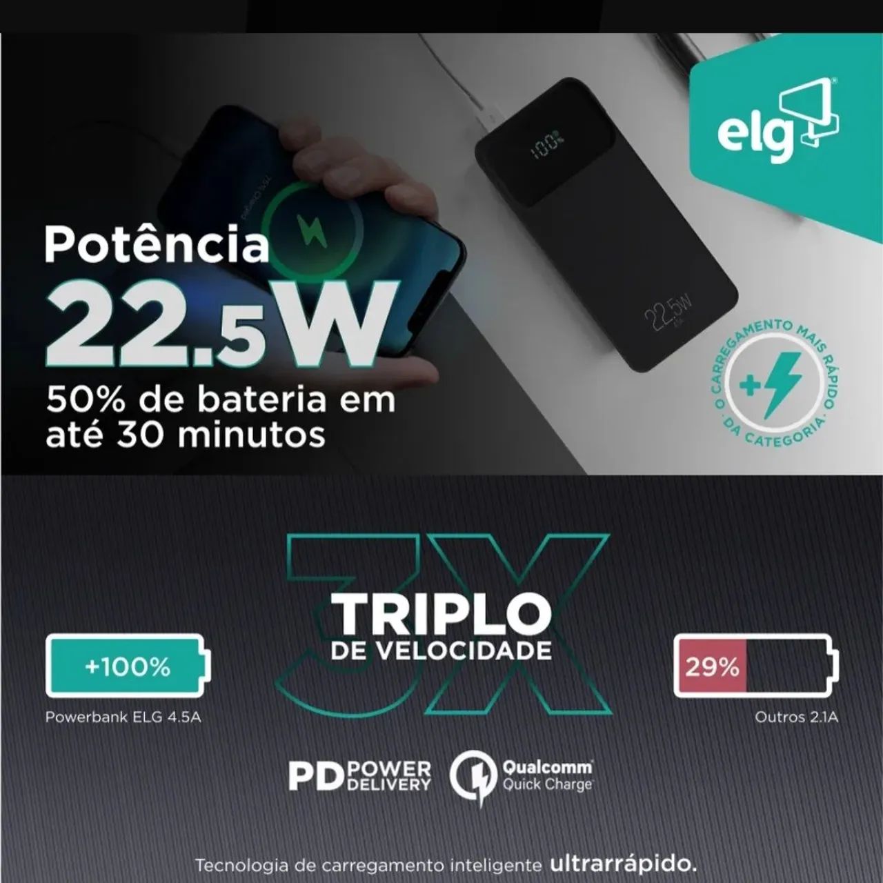 Power Bank ELG PRO 20.000mAh Original Turbo 22,5W Display Digital USB-C PD - Foto 3