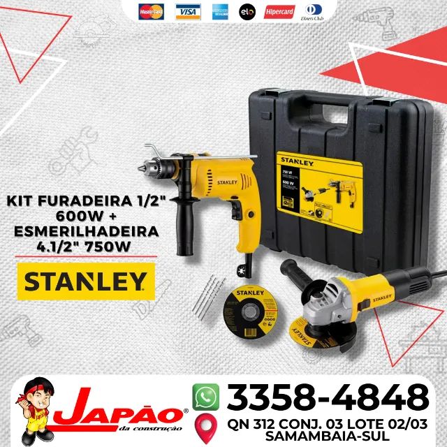 Kit Furadeira 1/2" 600W + Esmerilhadeira 4.1/2" 750W Stanley Oferta Por Tempo Limitado