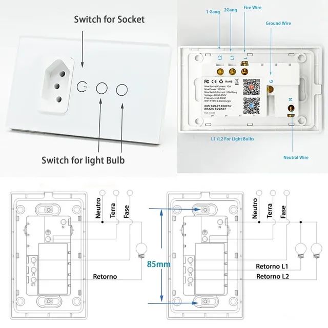 Interruptor 2 lâmpadas Wifi Tuya Inteligente, Compatível com Alexa  - Foto 4