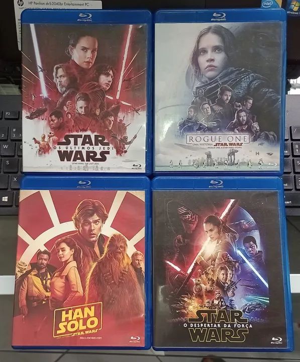Coleção Star Wars 4 x Blu-Ray Rogue One, Últimos Jedi, Han Solo e Despertar da Força 