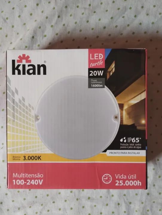 Luminária Led Tartaruga Redonda 20W 3.000K Amarela Quente Bivolt Kian