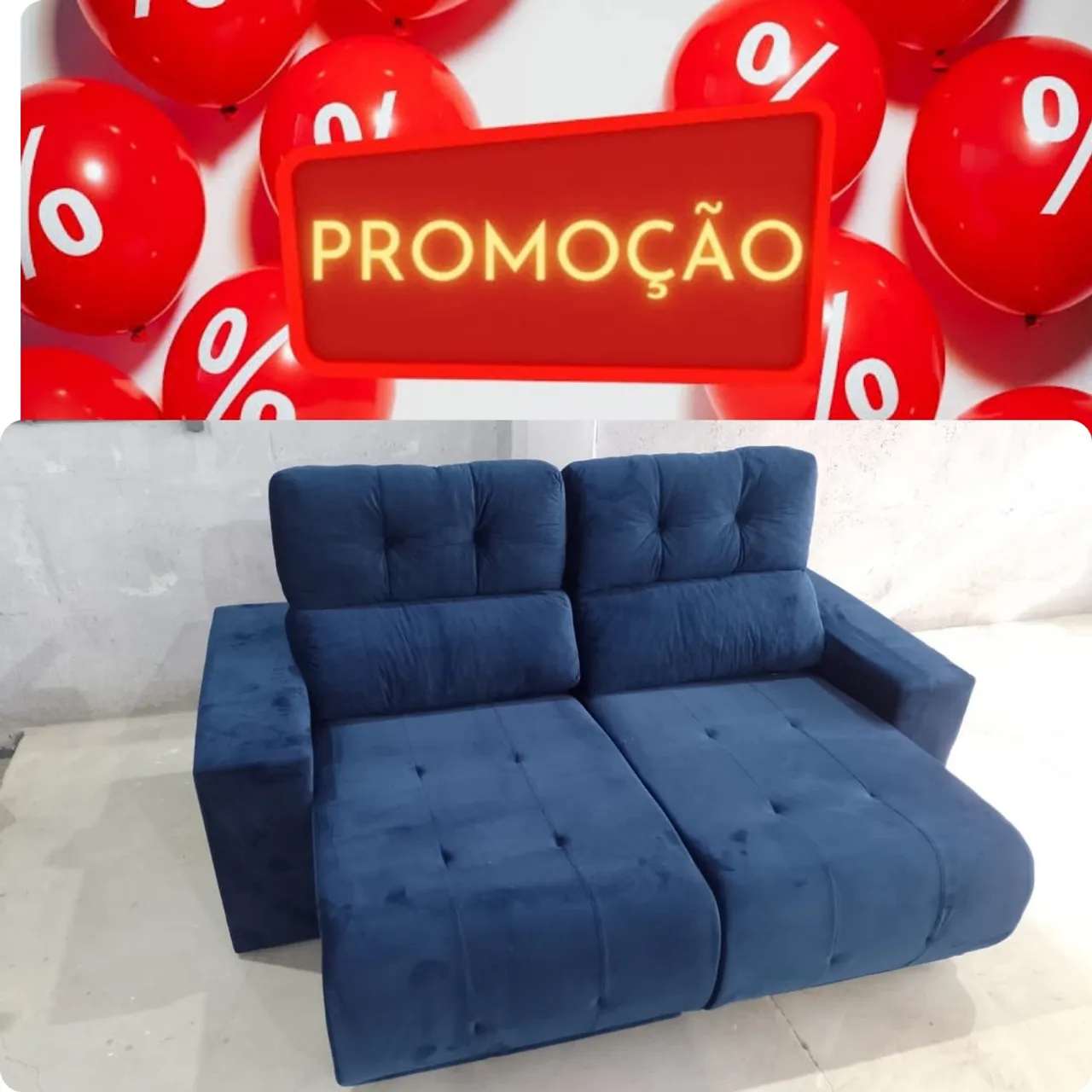 Promoção sofá retrátil 3 lugares cor azul