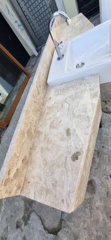 Pia banheiro pedra travertino polido Completa  - Foto 5