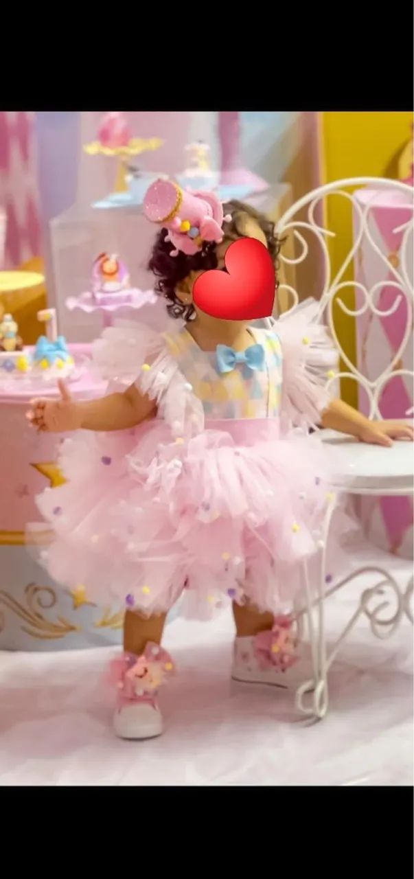 Vestido de um ano tema circo rosa 