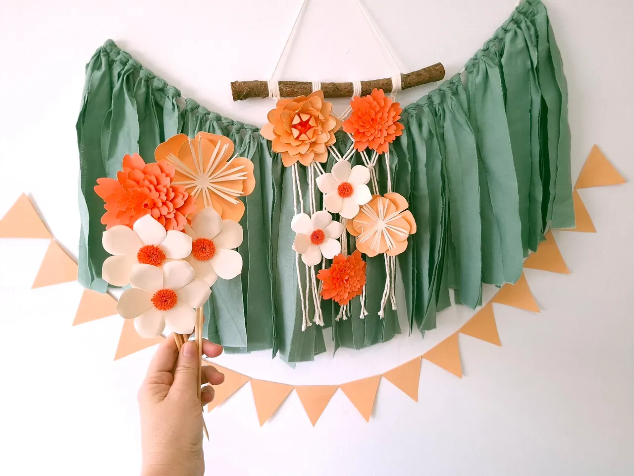 Festa jardim floral - topo de bolo, bandeirolas e flâmula