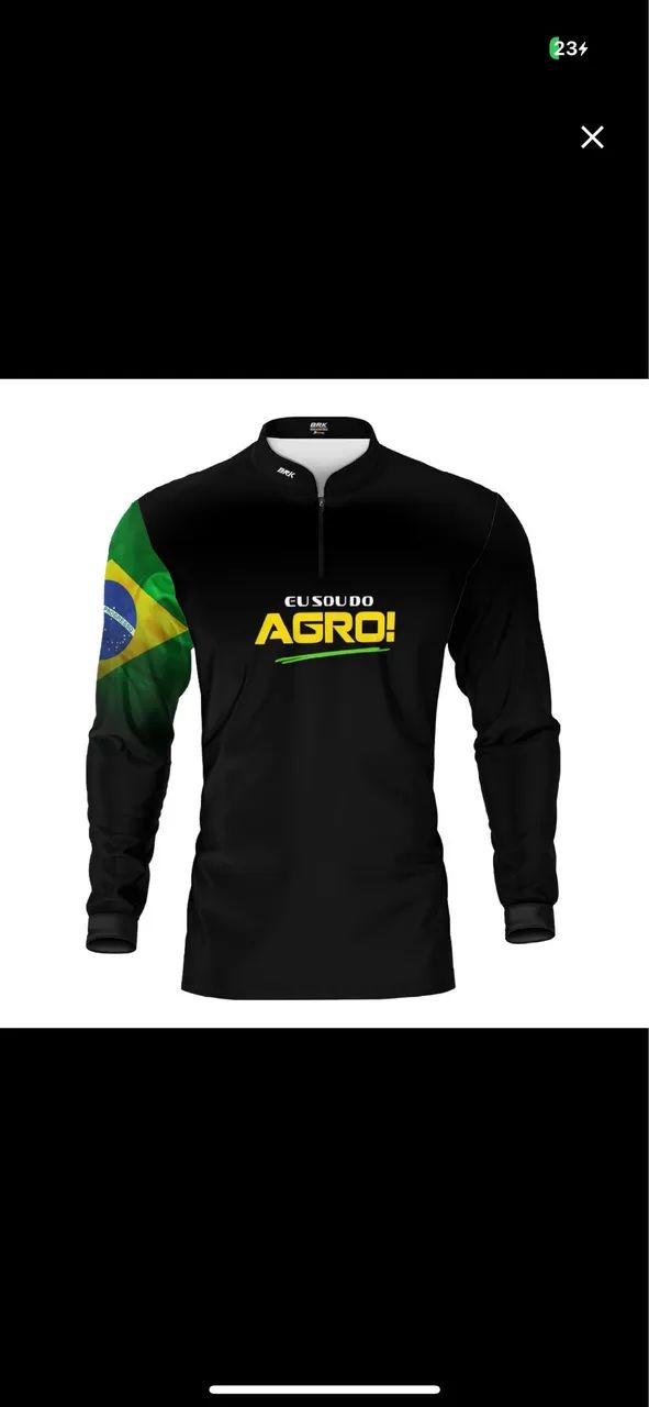 Camisa UV50 Agro Brk Eu Sou do Agro Preta Básica Bandeira do Brasil - Foto 3