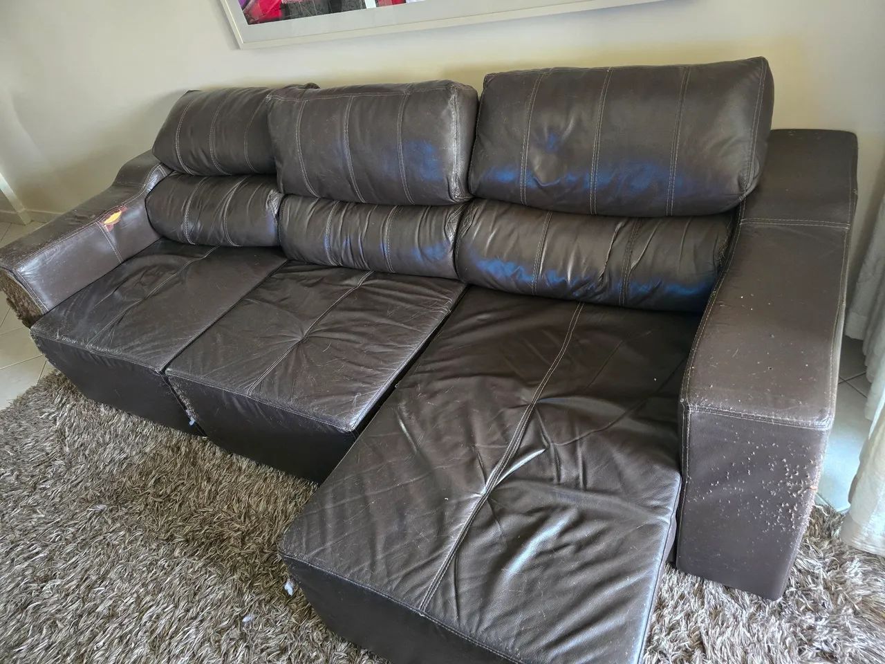 Genuine Leather Reclining and Retractable Sofa65746288373122121