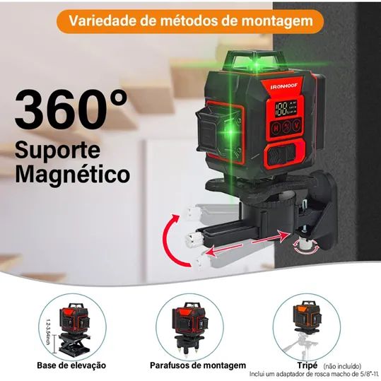 Níveis Laser 16 Linhas Verde 2 Baterias 3d Nível A Laser 30m - Foto 6