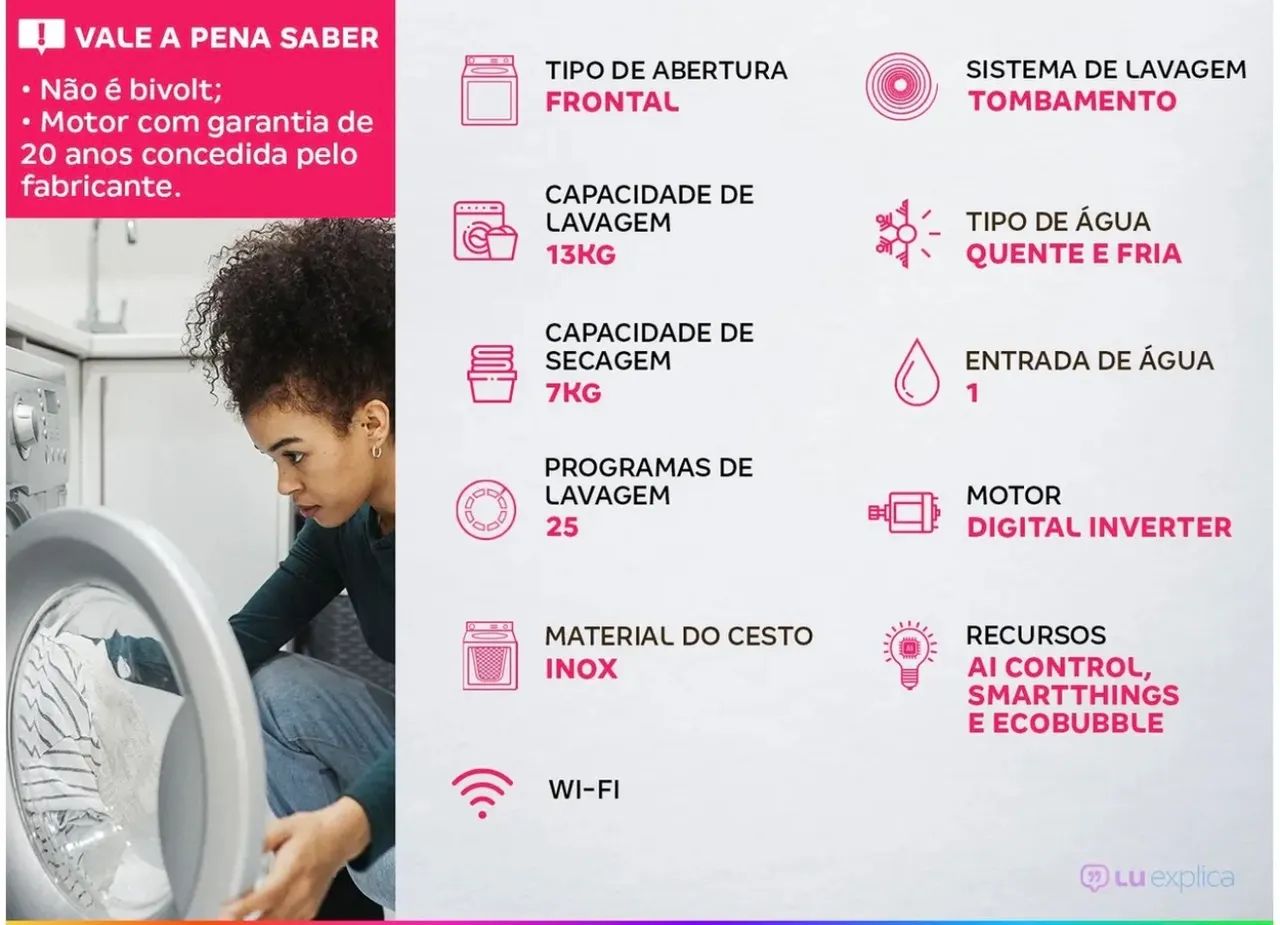 Lava e Seca Smart Samsung WD13T 13kg Digital Inverter 3 em 1 Água Quente e Fria - Foto 3