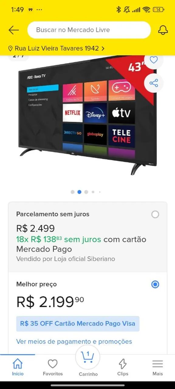 SMART TV 43" AOC64396662664451124