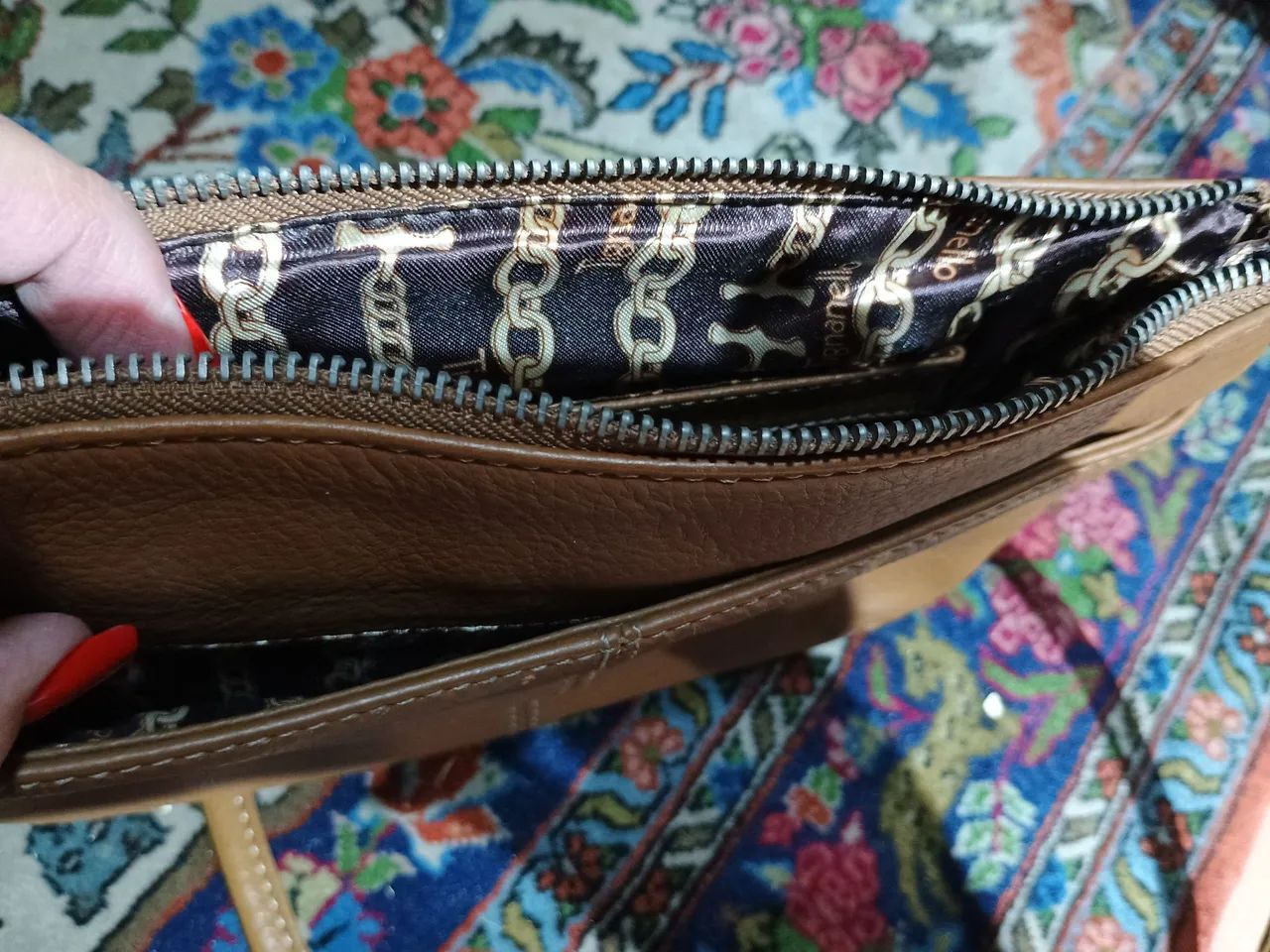 Bolsa Couro legítimo original Tignanello Caramelo/bege - Foto 5