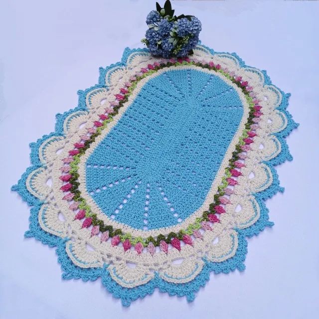 Jogo de banheiro Hellen Azul 3 peças de Crochê - Foto 4