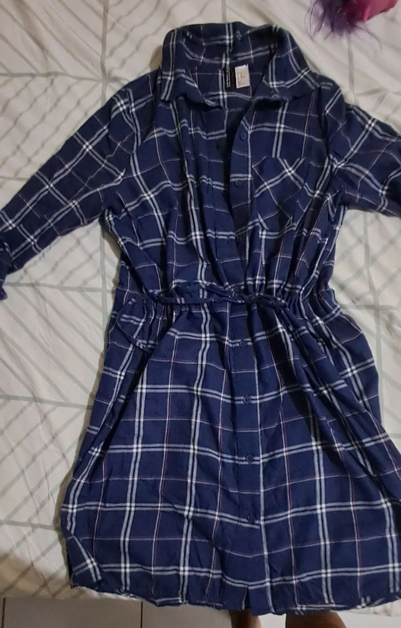 Vestido Xadrez Azul Manga Curta - Foto 5