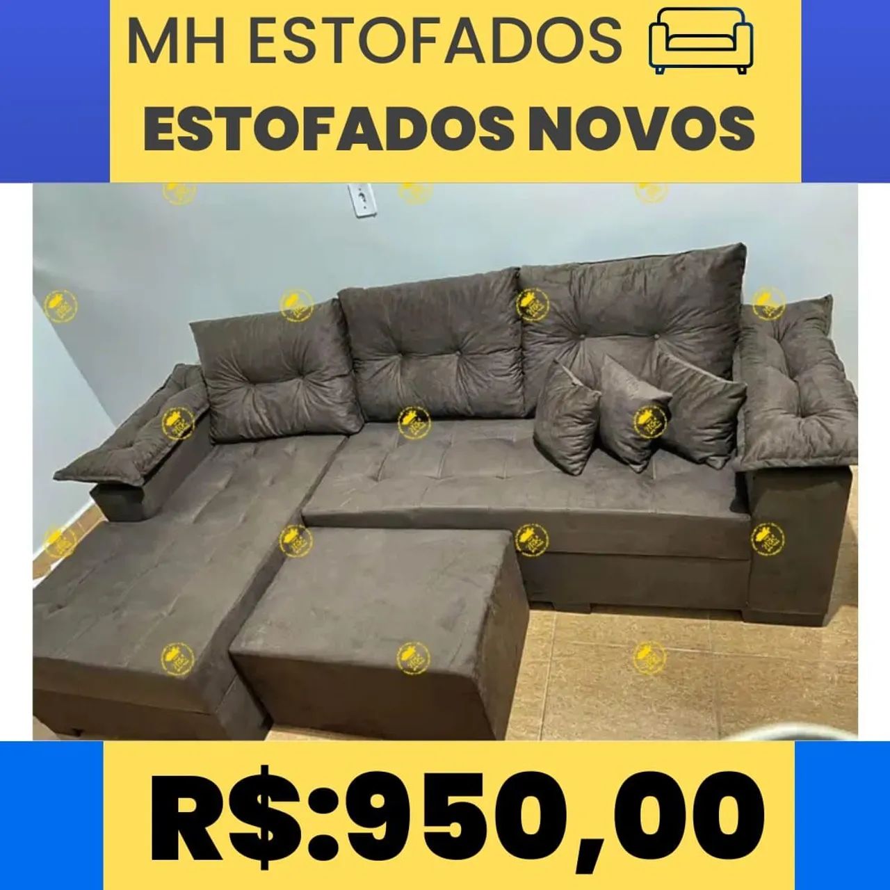 Sofá de canto azul com puff - Novo - Foto 4