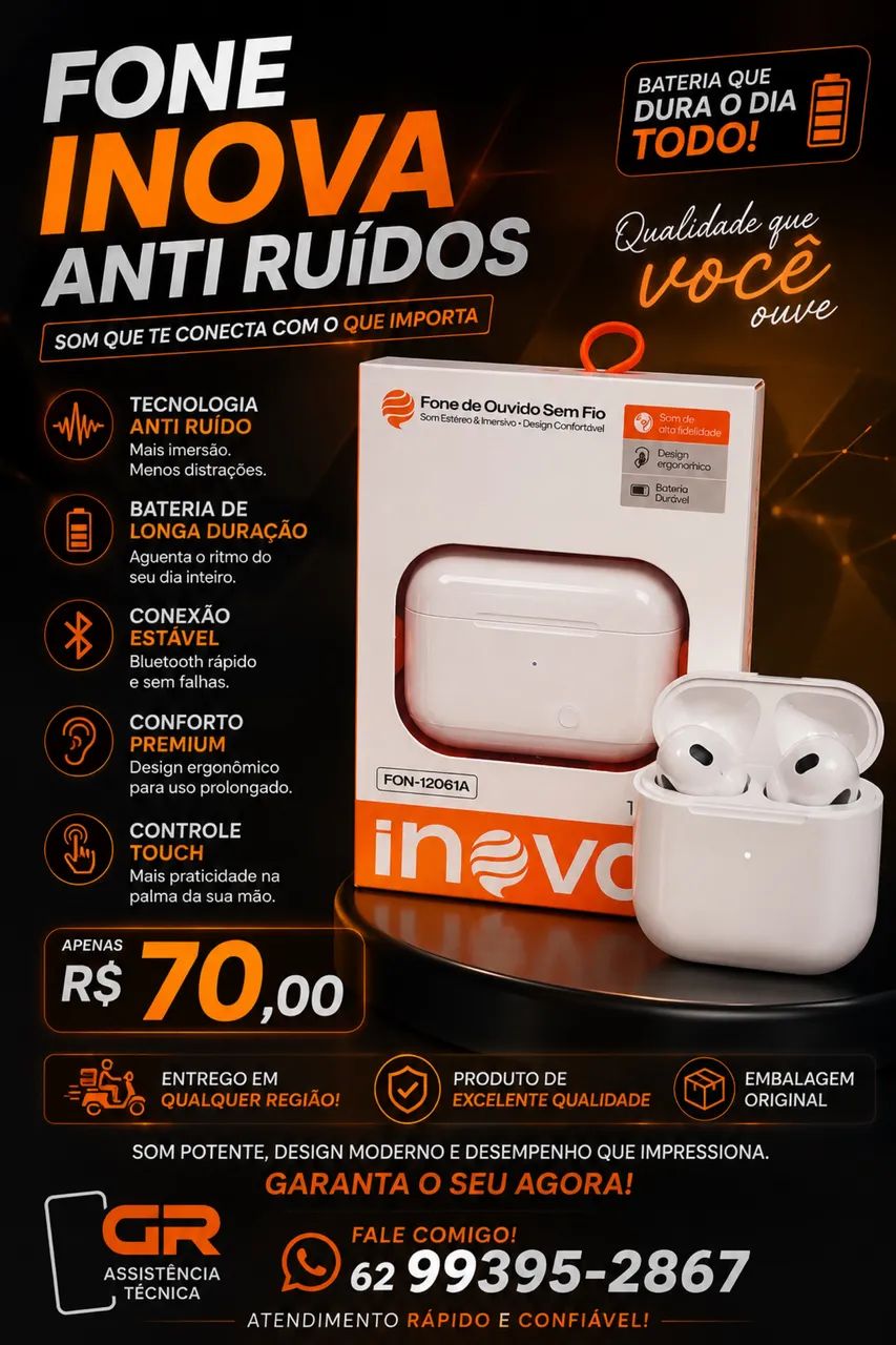 Fone de ouvido Bluetooth da inova