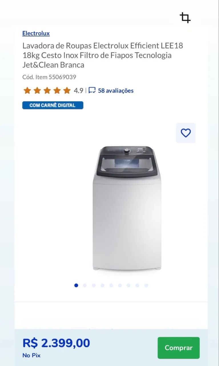 VENDO MÁQUINA DE LAVAR ELETROLUX 18KG BRANCA