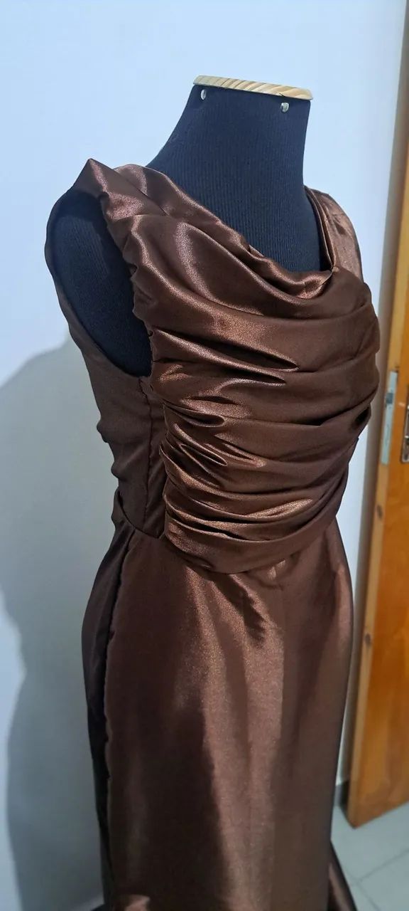 Vestido Drapeado Marrom Longo - Foto 4