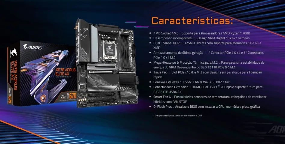 Placa Gamer AORUS P/ RYZEN AM5 + Water Asus TUF