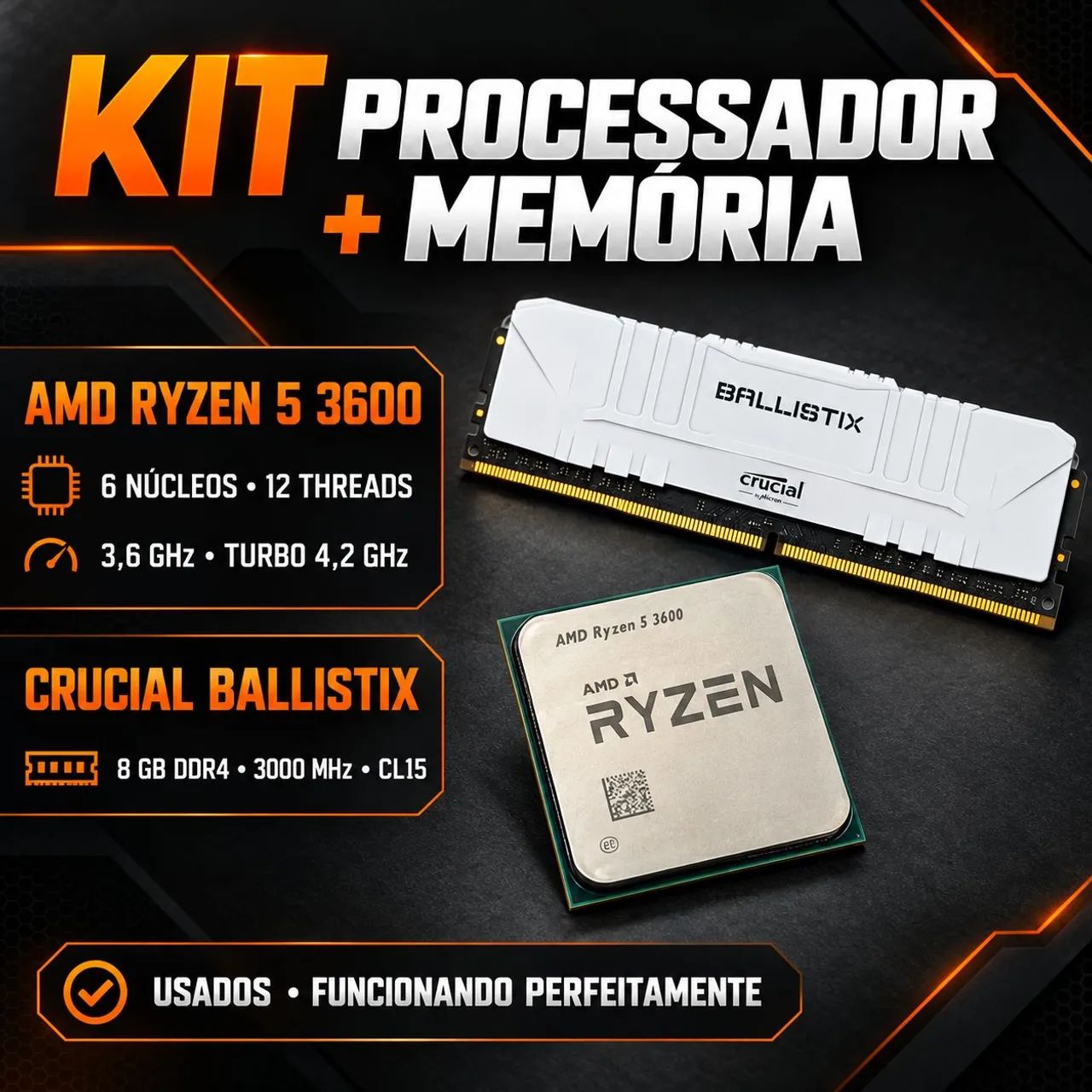 kit processador ryzen 5 3600 + 8gb Ddr4 memória 