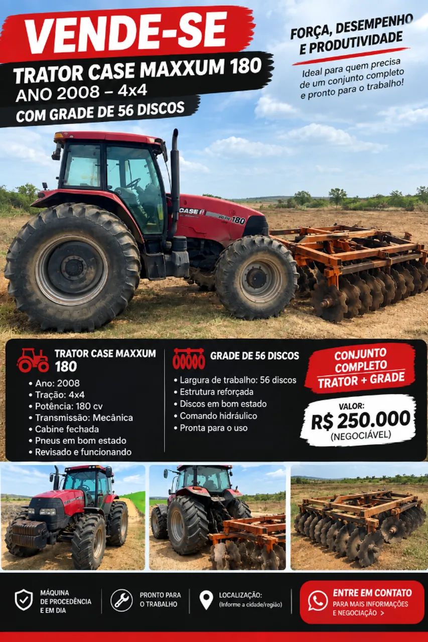 Trator Case MXM 180 2008 + grade