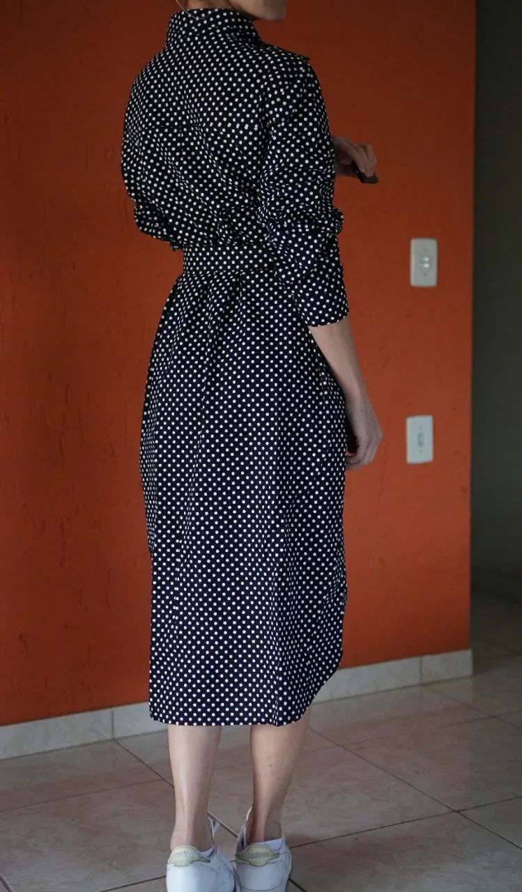 vestido chemise poa midi novo