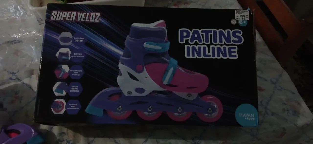 Roller inline de brinquedo roxo, ajustável, com freio - Foto 4