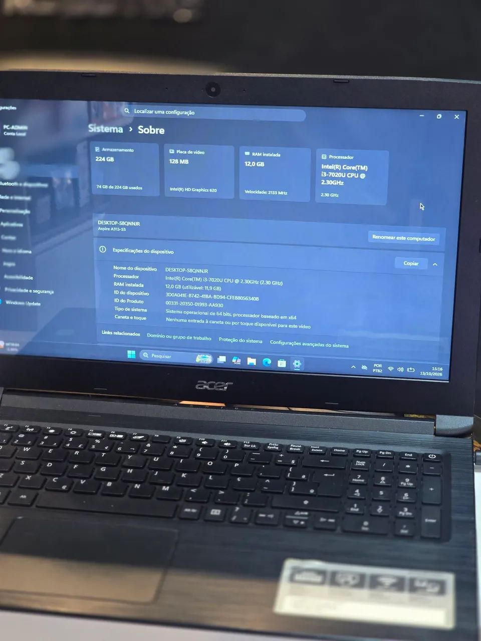 Notebook ACER ASPIRE 3 Ssd e 12 ram - Foto 3