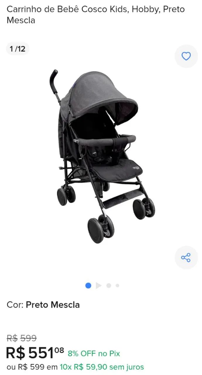 Carrinho de Bebê -  Cosco, preto mescla. - Foto 5