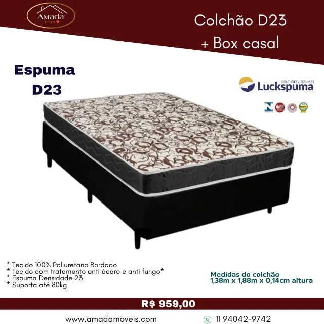 Colchão D23+ base box casal, a pronta entrega 